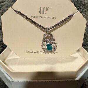 BP Padlock Pendant Necklace with Teal Center Stone